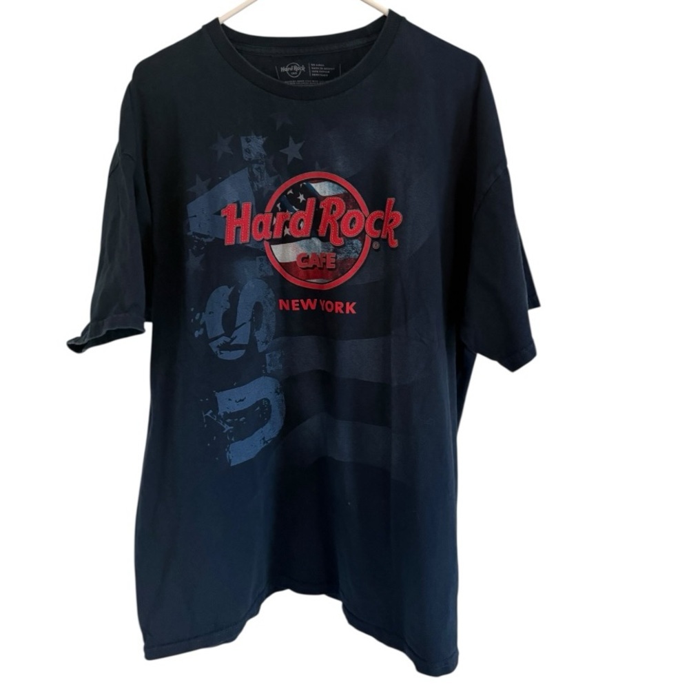 Hard Rock Cafe New York Graphic T Shirt XXL Navy Blue USA Flag Logo